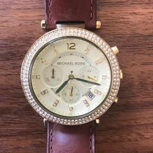 Michael Kors rose gold watch with leather strap